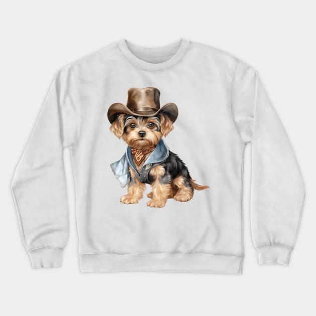 Cowboy Yorkshire Terrier Dog Crewneck Sweatshirt by Chromatic Fusion Studio